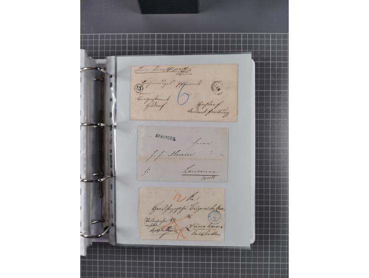 1820/60 (ca.), über 600 Vorphila- und Dienstbriefe, dabei rote und blaue Stempel, viele verschiedene Orte