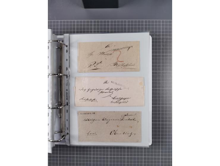 1820/60 (ca.), über 600 Vorphila- und Dienstbriefe, dabei rote und blaue Stempel, viele verschiedene Orte