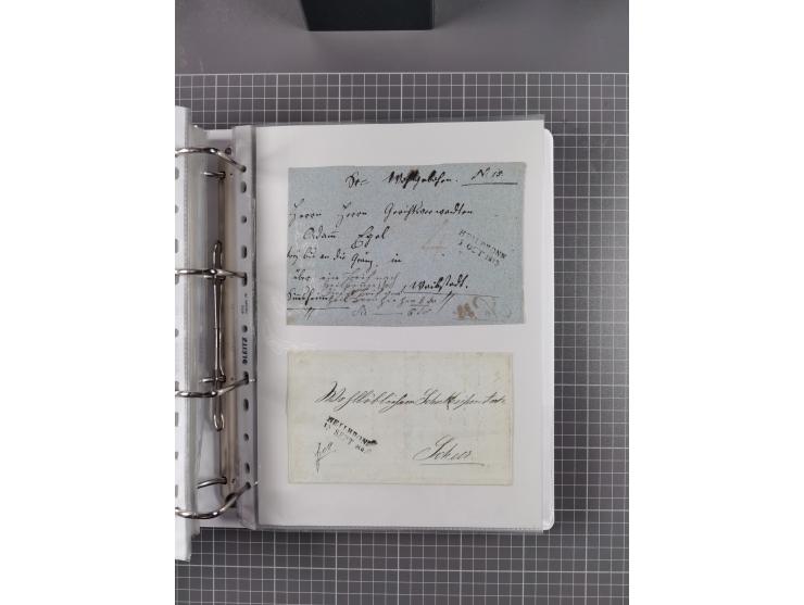 1820/60 (ca.), über 600 Vorphila- und Dienstbriefe, dabei rote und blaue Stempel, viele verschiedene Orte