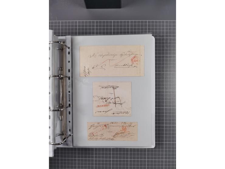 1820/60 (ca.), über 600 Vorphila- und Dienstbriefe, dabei rote und blaue Stempel, viele verschiedene Orte