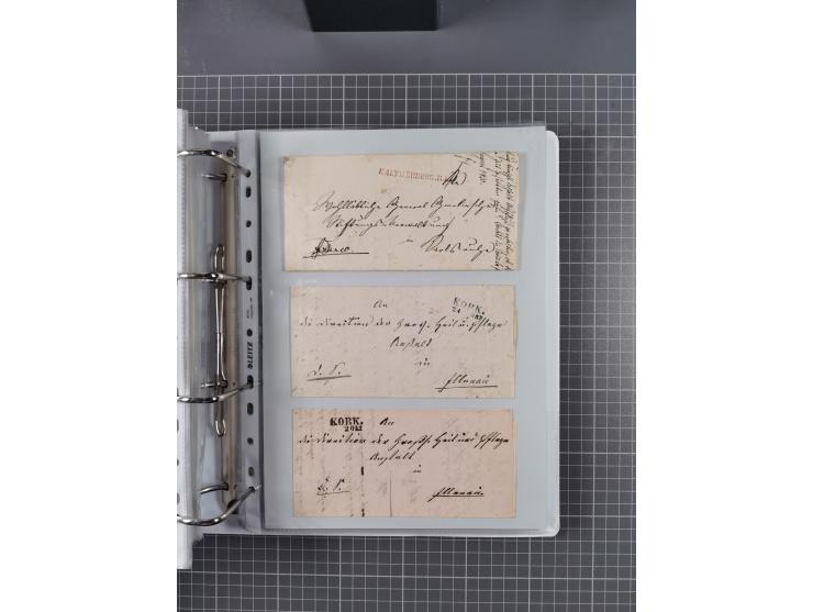 1820/60 (ca.), über 600 Vorphila- und Dienstbriefe, dabei rote und blaue Stempel, viele verschiedene Orte