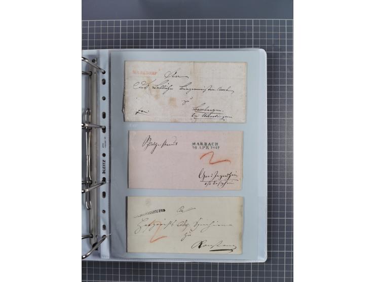 1820/60 (ca.), über 600 Vorphila- und Dienstbriefe, dabei rote und blaue Stempel, viele verschiedene Orte