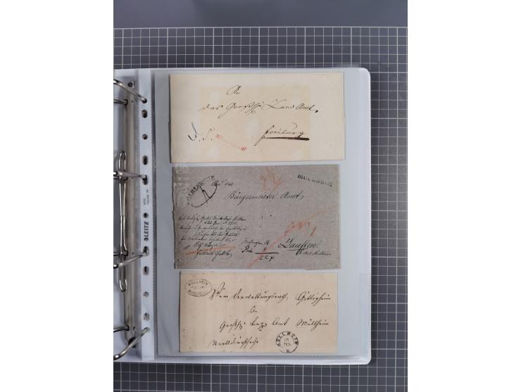 1820/60 (ca.), über 600 Vorphila- und Dienstbriefe, dabei rote und blaue Stempel, viele verschiedene Orte