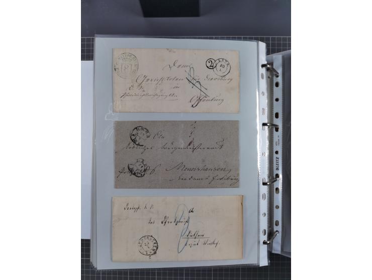 1820/60 (ca.), über 600 Vorphila- und Dienstbriefe, dabei rote und blaue Stempel, viele verschiedene Orte