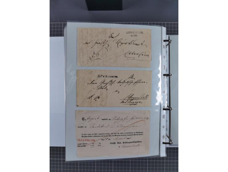 1820/60 (ca.), über 600 Vorphila- und Dienstbriefe, dabei rote und blaue Stempel, viele verschiedene Orte
