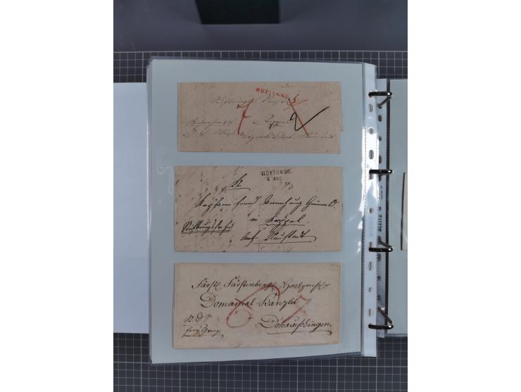 1820/60 (ca.), über 600 Vorphila- und Dienstbriefe, dabei rote und blaue Stempel, viele verschiedene Orte