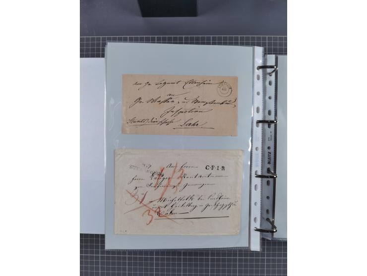 1820/60 (ca.), über 600 Vorphila- und Dienstbriefe, dabei rote und blaue Stempel, viele verschiedene Orte