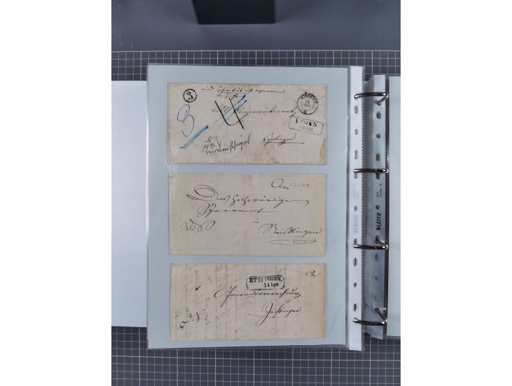 1820/60 (ca.), über 600 Vorphila- und Dienstbriefe, dabei rote und blaue Stempel, viele verschiedene Orte