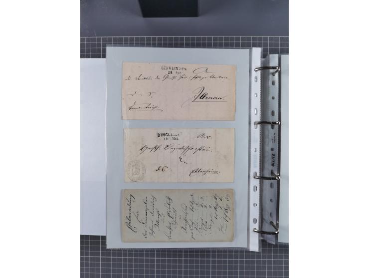 1820/60 (ca.), über 600 Vorphila- und Dienstbriefe, dabei rote und blaue Stempel, viele verschiedene Orte