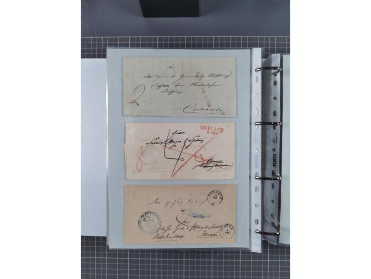 1820/60 (ca.), über 600 Vorphila- und Dienstbriefe, dabei rote und blaue Stempel, viele verschiedene Orte