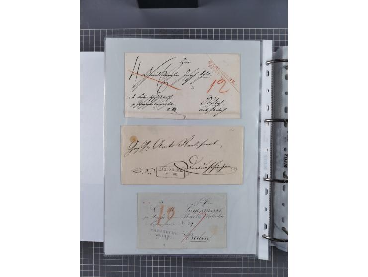 1820/60 (ca.), über 600 Vorphila- und Dienstbriefe, dabei rote und blaue Stempel, viele verschiedene Orte