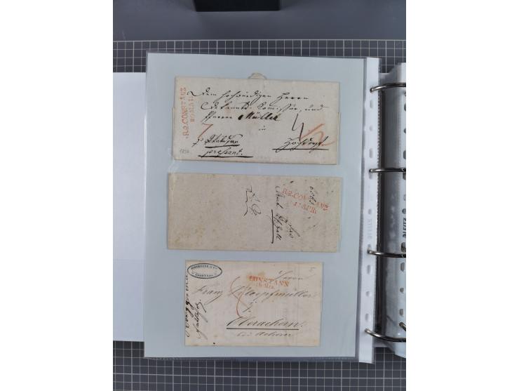 1820/60 (ca.), über 600 Vorphila- und Dienstbriefe, dabei rote und blaue Stempel, viele verschiedene Orte