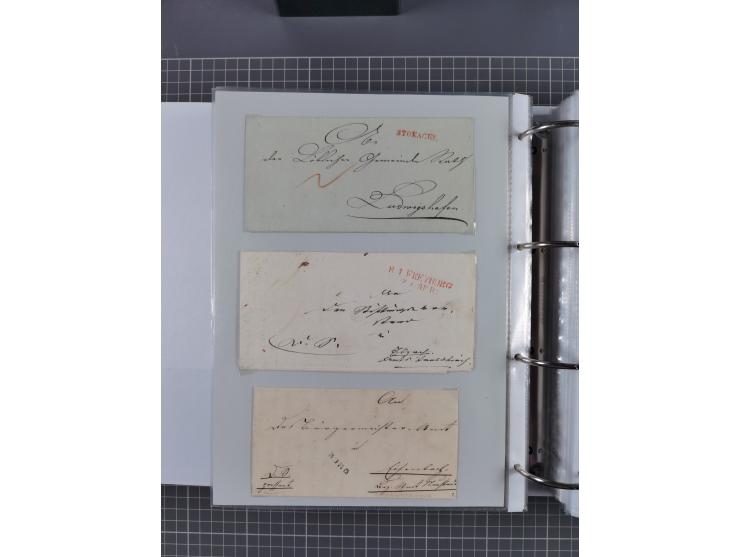 1820/60 (ca.), über 600 Vorphila- und Dienstbriefe, dabei rote und blaue Stempel, viele verschiedene Orte