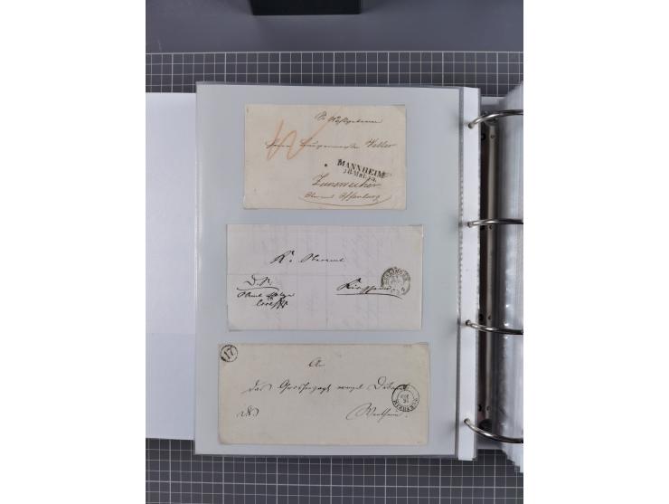 1820/60 (ca.), über 600 Vorphila- und Dienstbriefe, dabei rote und blaue Stempel, viele verschiedene Orte