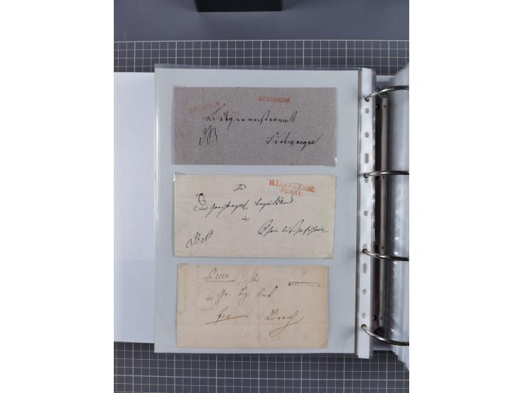 1820/60 (ca.), über 600 Vorphila- und Dienstbriefe, dabei rote und blaue Stempel, viele verschiedene Orte
