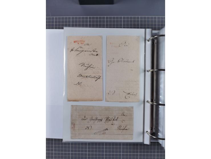 1820/60 (ca.), über 600 Vorphila- und Dienstbriefe, dabei rote und blaue Stempel, viele verschiedene Orte