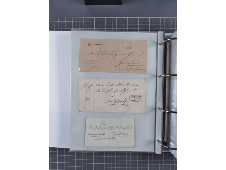 1820/60 (ca.), über 600 Vorphila- und Dienstbriefe, dabei rote und blaue Stempel, viele verschiedene Orte