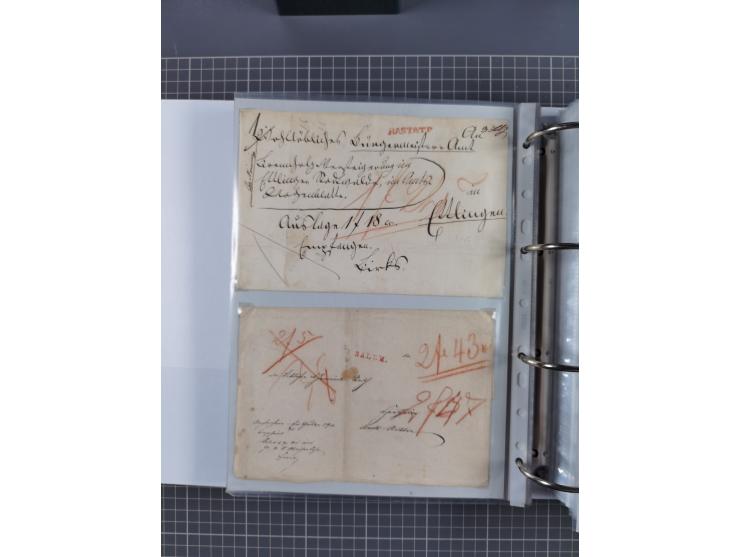 1820/60 (ca.), über 600 Vorphila- und Dienstbriefe, dabei rote und blaue Stempel, viele verschiedene Orte
