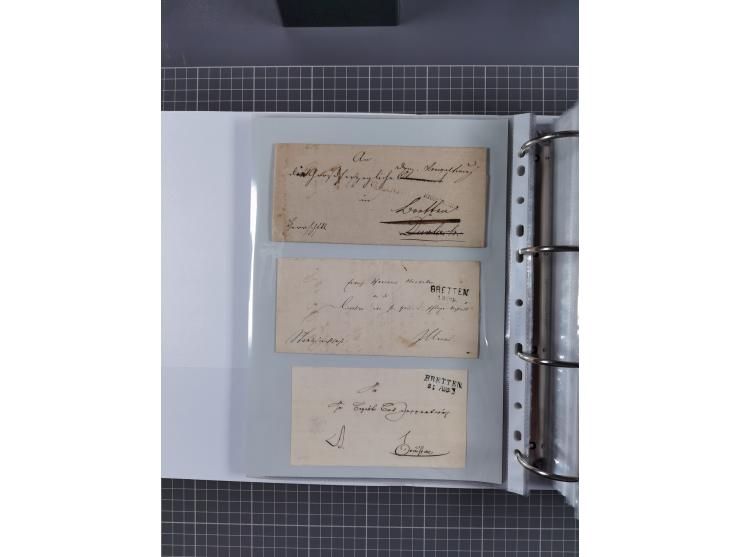 1820/60 (ca.), über 600 Vorphila- und Dienstbriefe, dabei rote und blaue Stempel, viele verschiedene Orte