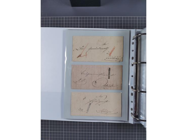 1820/60 (ca.), über 600 Vorphila- und Dienstbriefe, dabei rote und blaue Stempel, viele verschiedene Orte