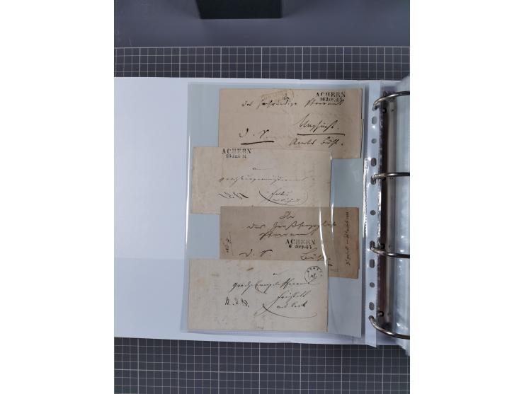 1820/60 (ca.), über 600 Vorphila- und Dienstbriefe, dabei rote und blaue Stempel, viele verschiedene Orte