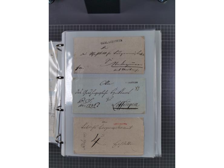 1820/60 (ca.), über 600 Vorphila- und Dienstbriefe, dabei rote und blaue Stempel, viele verschiedene Orte