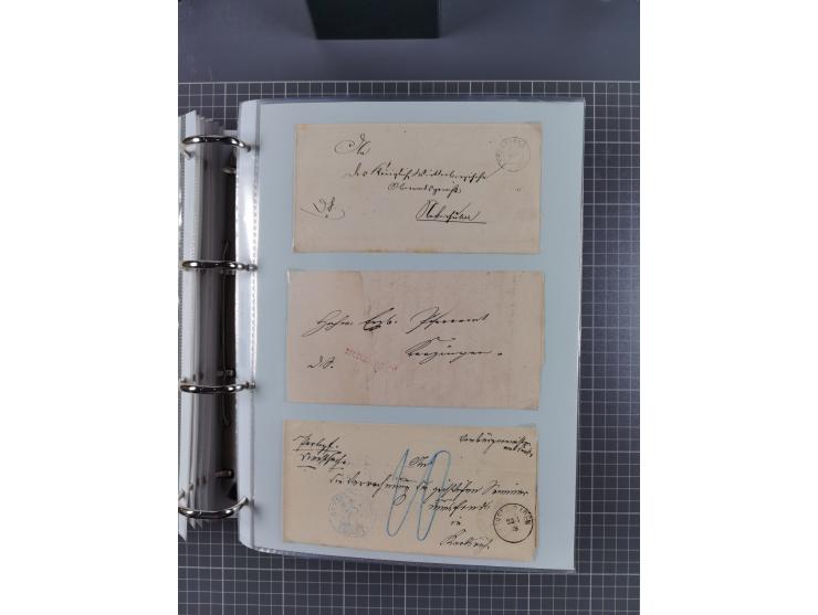 1820/60 (ca.), über 600 Vorphila- und Dienstbriefe, dabei rote und blaue Stempel, viele verschiedene Orte