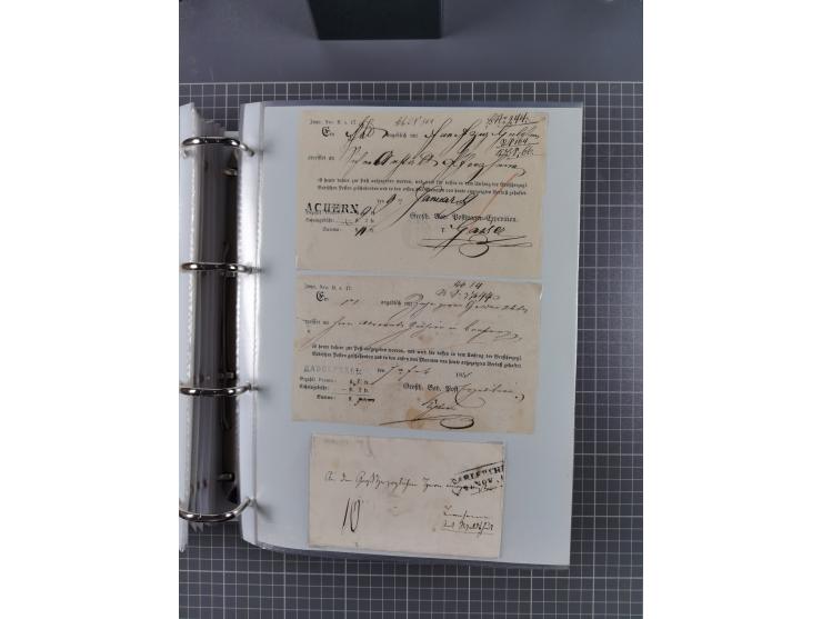 1820/60 (ca.), über 600 Vorphila- und Dienstbriefe, dabei rote und blaue Stempel, viele verschiedene Orte