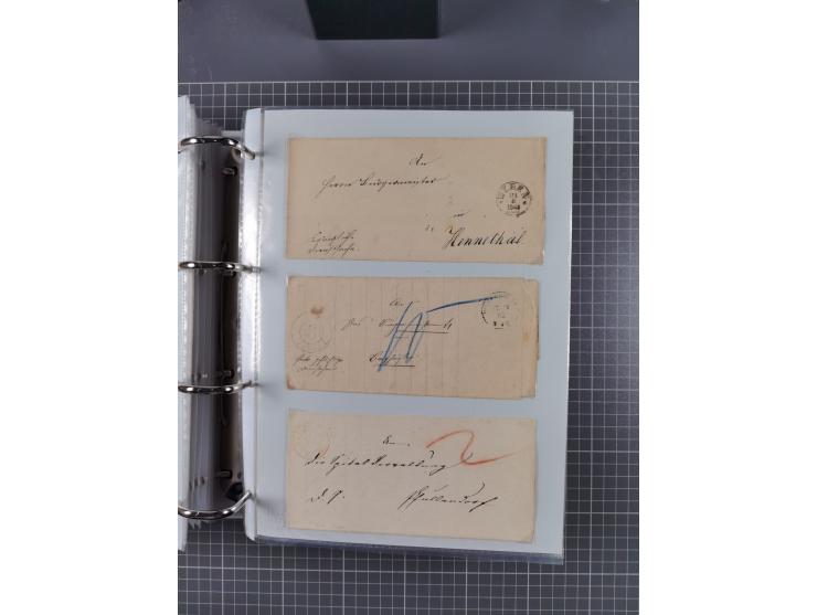 1820/60 (ca.), über 600 Vorphila- und Dienstbriefe, dabei rote und blaue Stempel, viele verschiedene Orte