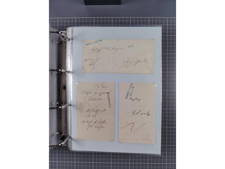 1820/60 (ca.), über 600 Vorphila- und Dienstbriefe, dabei rote und blaue Stempel, viele verschiedene Orte