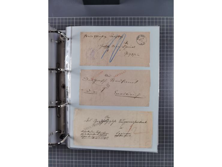 1820/60 (ca.), über 600 Vorphila- und Dienstbriefe, dabei rote und blaue Stempel, viele verschiedene Orte