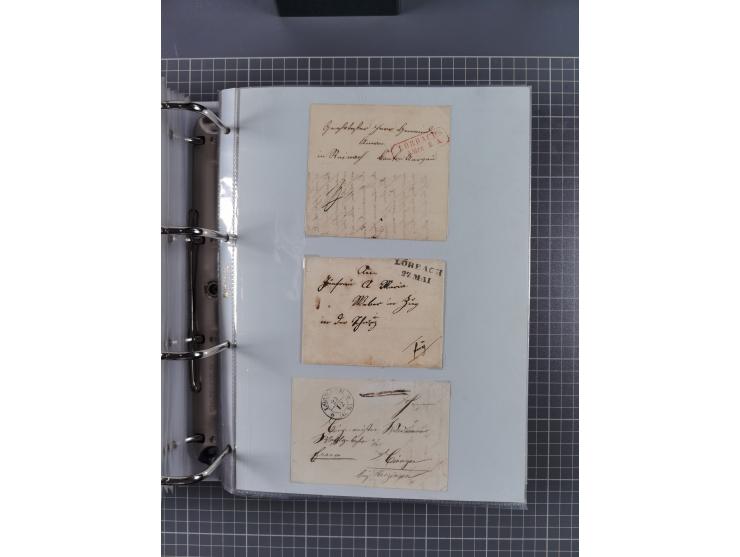 1820/60 (ca.), über 600 Vorphila- und Dienstbriefe, dabei rote und blaue Stempel, viele verschiedene Orte