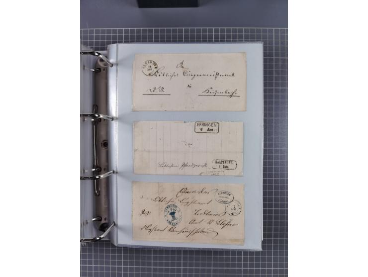 1820/60 (ca.), über 600 Vorphila- und Dienstbriefe, dabei rote und blaue Stempel, viele verschiedene Orte
