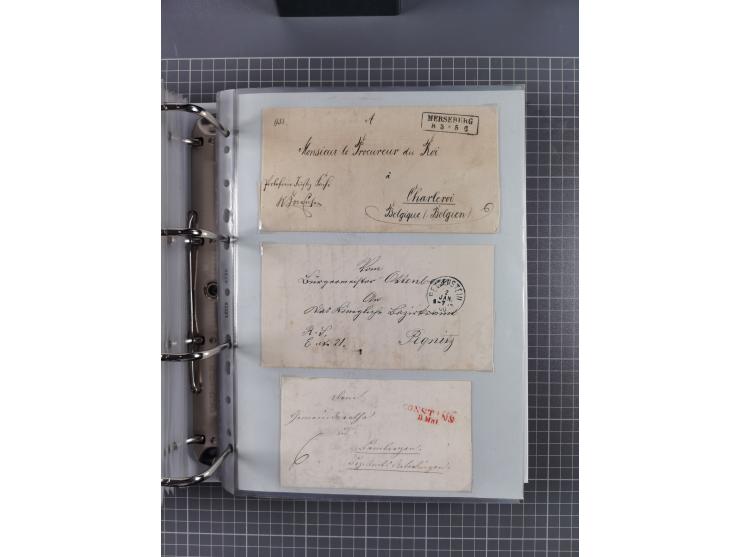 1820/60 (ca.), über 600 Vorphila- und Dienstbriefe, dabei rote und blaue Stempel, viele verschiedene Orte