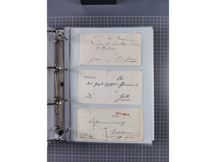 1820/60 (ca.), über 600 Vorphila- und Dienstbriefe, dabei rote und blaue Stempel, viele verschiedene Orte