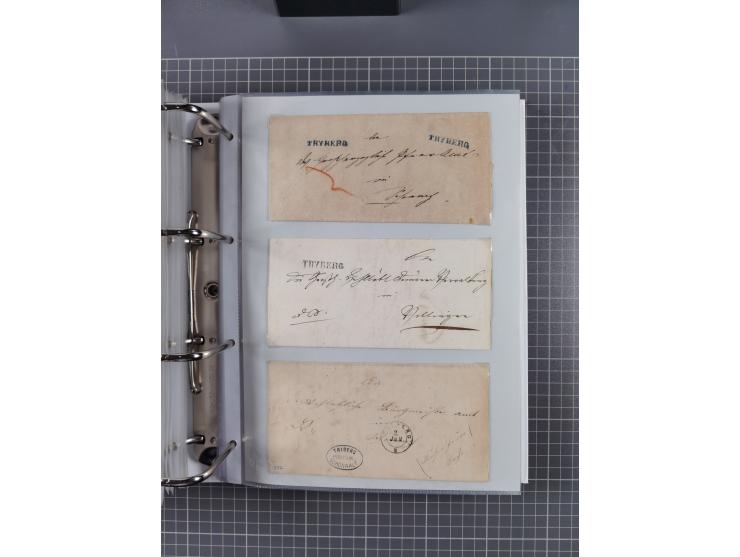 1820/60 (ca.), über 600 Vorphila- und Dienstbriefe, dabei rote und blaue Stempel, viele verschiedene Orte