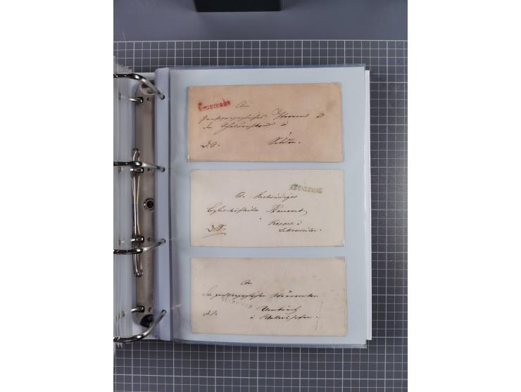 1820/60 (ca.), über 600 Vorphila- und Dienstbriefe, dabei rote und blaue Stempel, viele verschiedene Orte