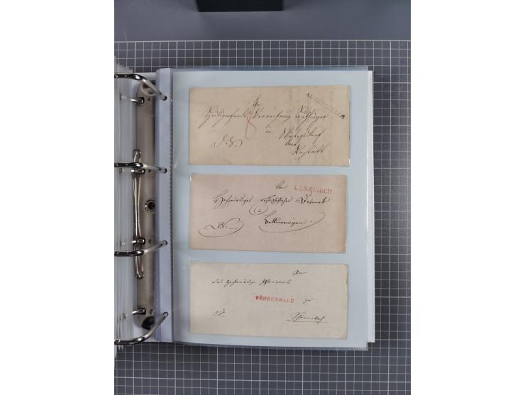 1820/60 (ca.), über 600 Vorphila- und Dienstbriefe, dabei rote und blaue Stempel, viele verschiedene Orte
