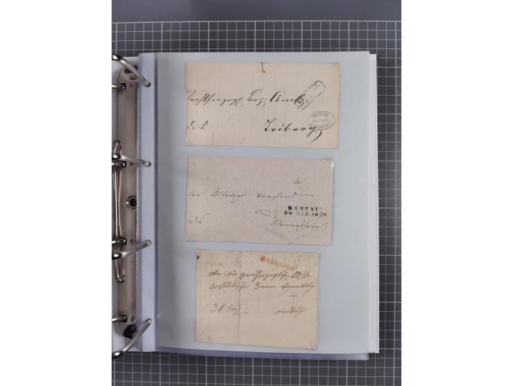 1820/60 (ca.), über 600 Vorphila- und Dienstbriefe, dabei rote und blaue Stempel, viele verschiedene Orte