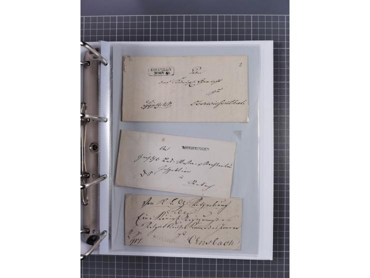 1820/60 (ca.), über 600 Vorphila- und Dienstbriefe, dabei rote und blaue Stempel, viele verschiedene Orte