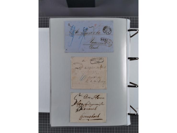 1820/60 (ca.), über 600 Vorphila- und Dienstbriefe, dabei rote und blaue Stempel, viele verschiedene Orte