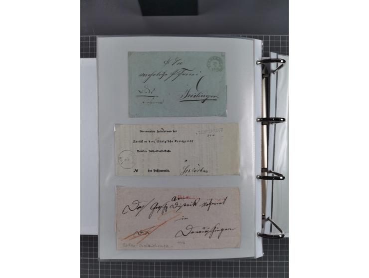 1820/60 (ca.), über 600 Vorphila- und Dienstbriefe, dabei rote und blaue Stempel, viele verschiedene Orte