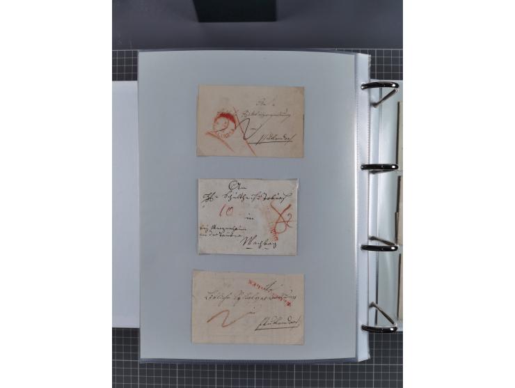 1820/60 (ca.), über 600 Vorphila- und Dienstbriefe, dabei rote und blaue Stempel, viele verschiedene Orte