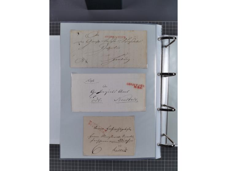 1820/60 (ca.), über 600 Vorphila- und Dienstbriefe, dabei rote und blaue Stempel, viele verschiedene Orte