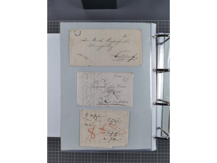 1820/60 (ca.), über 600 Vorphila- und Dienstbriefe, dabei rote und blaue Stempel, viele verschiedene Orte