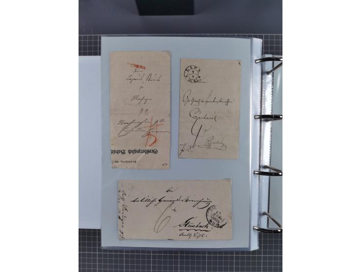 1820/60 (ca.), über 600 Vorphila- und Dienstbriefe, dabei rote und blaue Stempel, viele verschiedene Orte