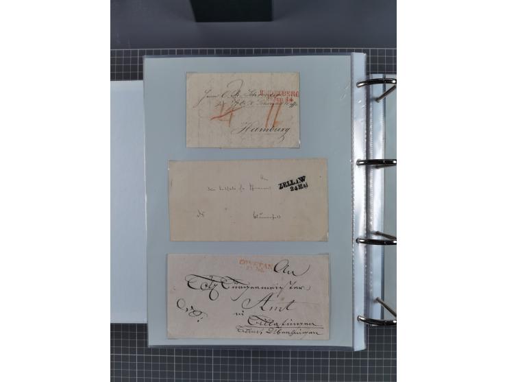 1820/60 (ca.), über 600 Vorphila- und Dienstbriefe, dabei rote und blaue Stempel, viele verschiedene Orte