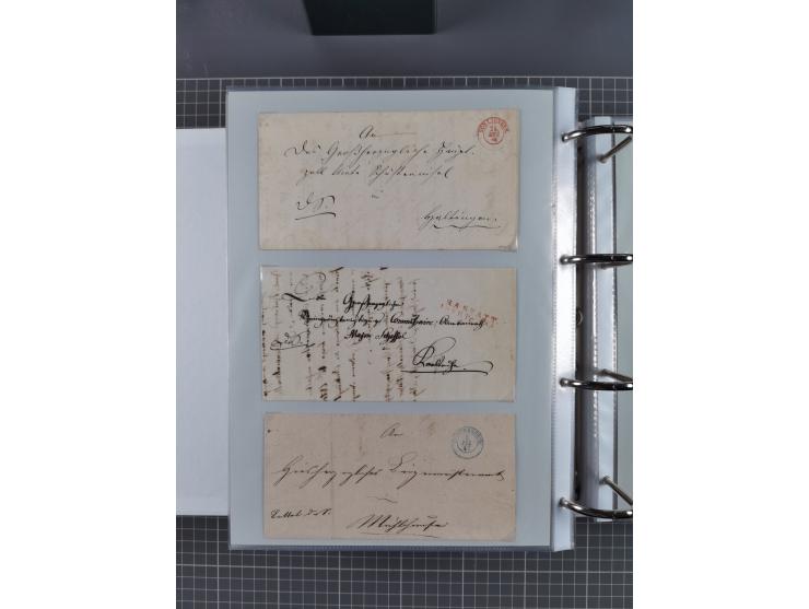 1820/60 (ca.), über 600 Vorphila- und Dienstbriefe, dabei rote und blaue Stempel, viele verschiedene Orte