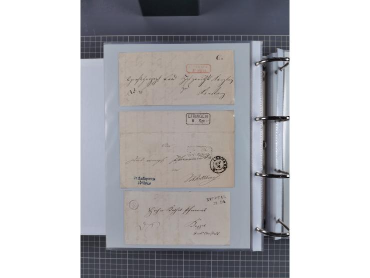 1820/60 (ca.), über 600 Vorphila- und Dienstbriefe, dabei rote und blaue Stempel, viele verschiedene Orte