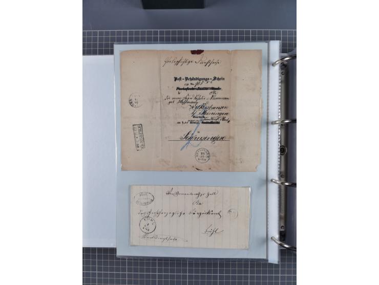 1820/60 (ca.), über 600 Vorphila- und Dienstbriefe, dabei rote und blaue Stempel, viele verschiedene Orte